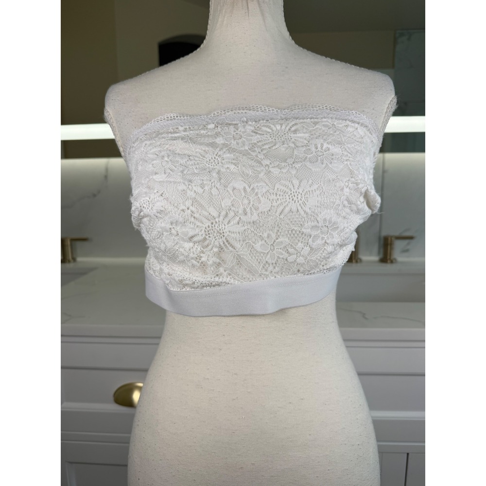 Lace Bandeau Bra Womens 3XL Ivory Floral Strapless Hook Back Plus Size Lingerie